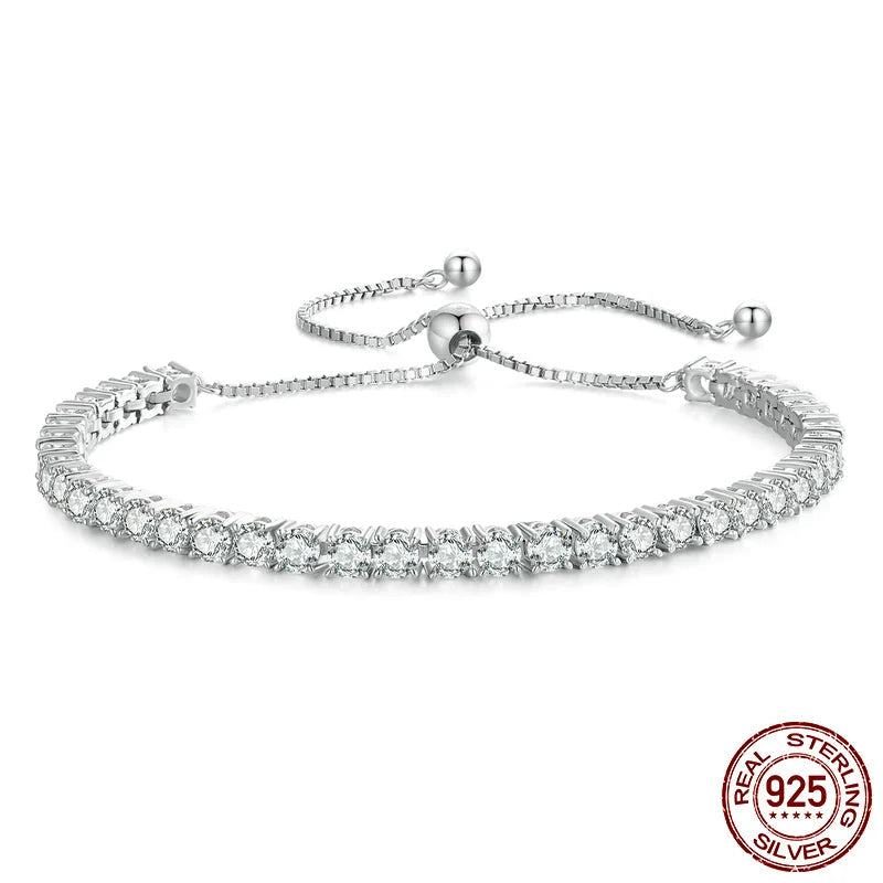 Moissanite Tennis Bracelet Sparkling Adjustable Strand Bracelet for Women Engagement Valentine's Day Gift Fine Jewelry