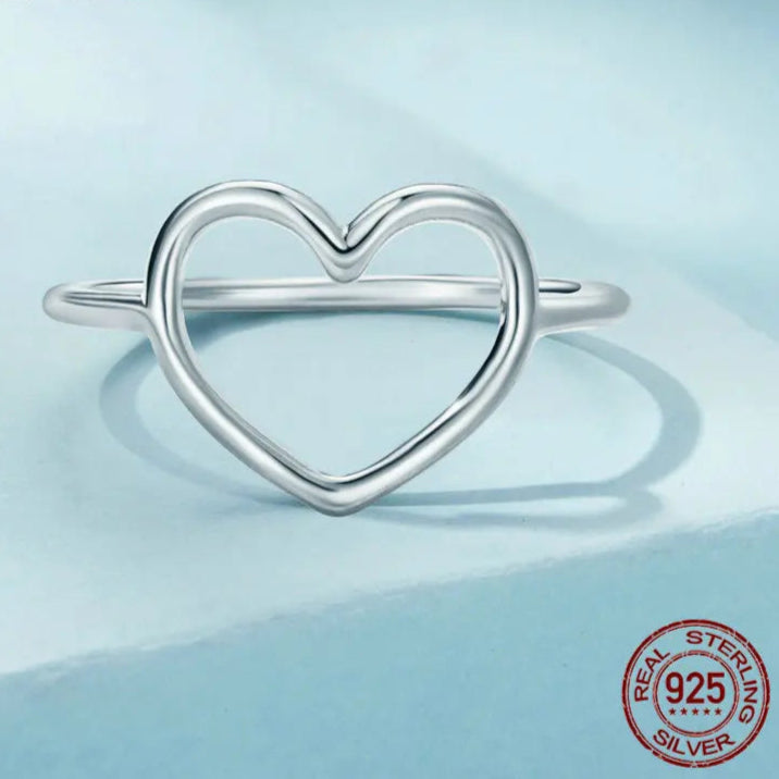 BAMOER 925 Sterling Silver Minimalist Heart Finger Rings for Women Wedding Engagement Statement Fashion Jewelry SCR641