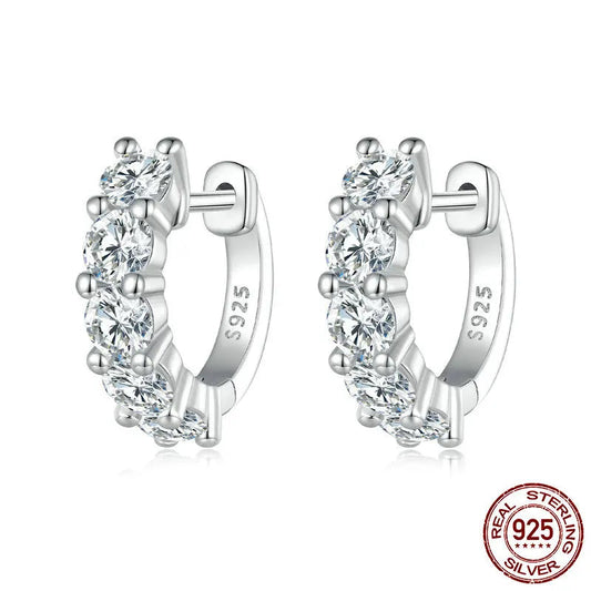 BAMOER Platinum Plated Moissanite Hoop Earrings for Women, D Color Round Cut Lab Diamond 925 Silver Hypoallergenic Earrings