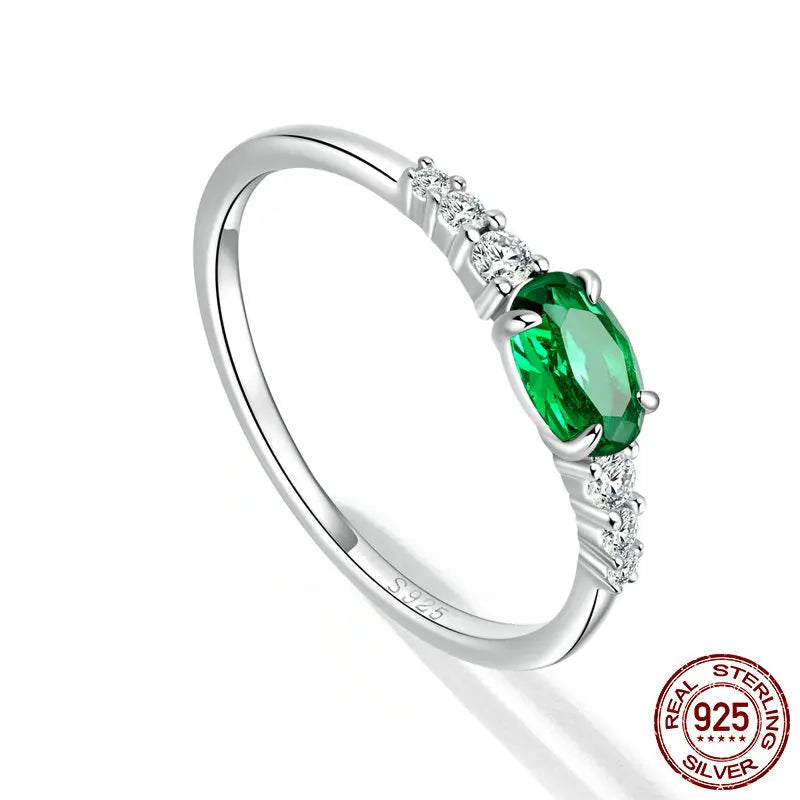 BAMOER 925 Sterling Silver Simple Gemstone Ring for Women Green Zirconium Ring Fine Jewelry Wedding Bridal Wedding Gift BSR265