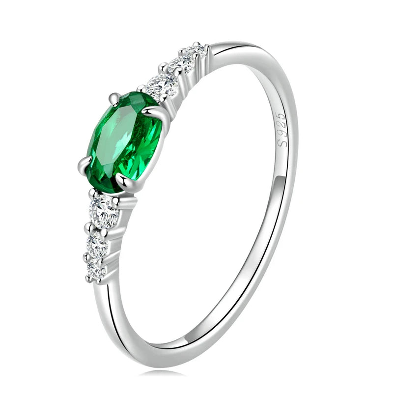 BAMOER 925 Sterling Silver Simple Gemstone Ring for Women Green Zirconium Ring Fine Jewelry Wedding Bridal Wedding Gift BSR265