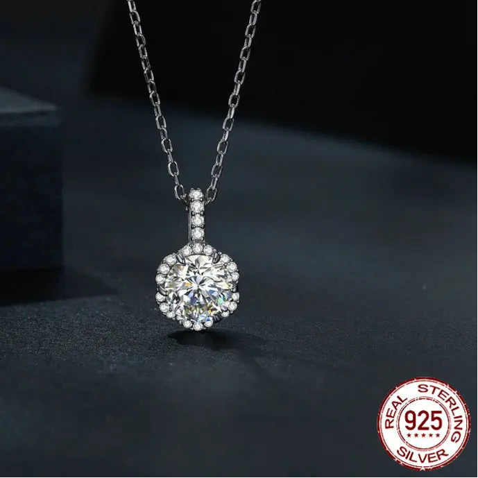 Bamoer 1 Carat Round Brilliant Cut Moissanite Pendant Necklace 925 Silver Flower Lab Diamond Test Past D Color Gemstone Necklace