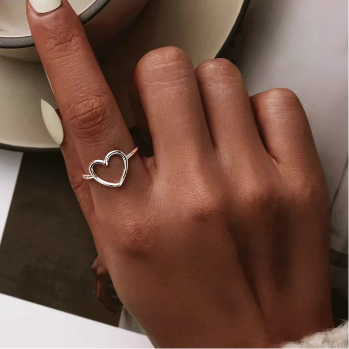 BAMOER 925 Sterling Silver Minimalist Heart Finger Rings for Women Wedding Engagement Statement Fashion Jewelry SCR641