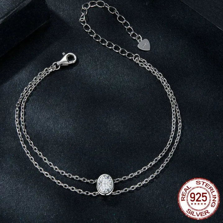 Sterling Silver Double-layer 1CT Moissanite Bracelet Oval Shape Lab Grown Diamond Chain Link for Women Wedding Gift