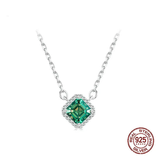 Square Green Moissanite 925 Sterling Silver Pendant Necklace 18K White Gold Plated VVS1 Lab Diamond Necklace