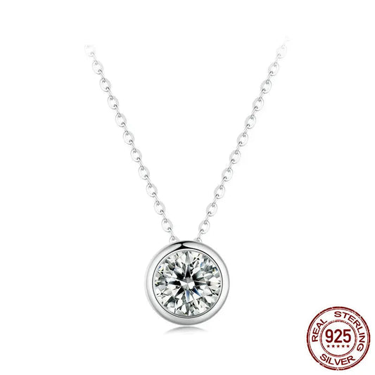 BAMOER 1 Carat Bazel Moissanite Necklace D color VVS1 Lab Grown Diamond Necklace for Women 925 Sterling Silver Wedding Jewelry