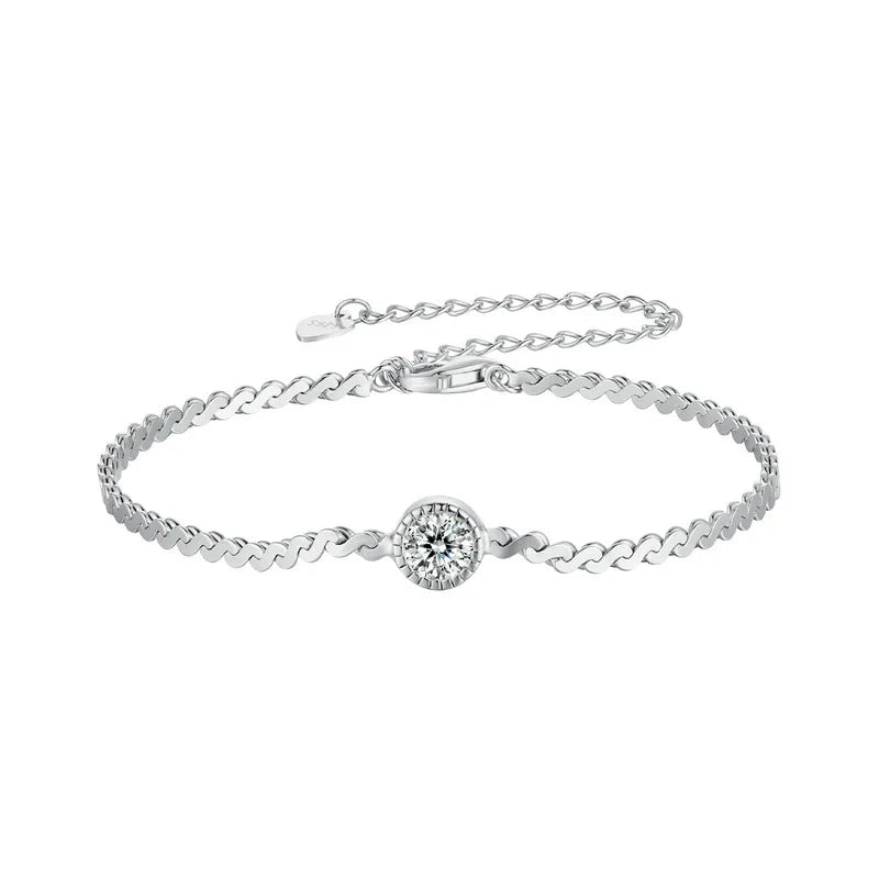 BAMOER 925 Sterling Silver 0.5CT Sparkling Moissanite Bracelet Bezel Setting Lab Diamond Chain Link for Women Anniversary Gift