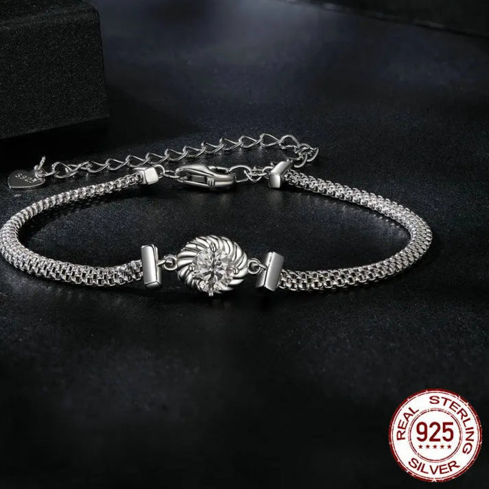 Sterling Silver Chic Moissanite Bracelet Retro Braided Silver Lab Diamond Chain Link Women Valentine's Day Jewelry