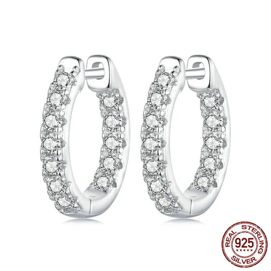 BAMOER Platinum Plated Moissanite Hoop Earrings for Women, D Color Round Cut Lab Diamond 925 Silver Hypoallergenic Earrings