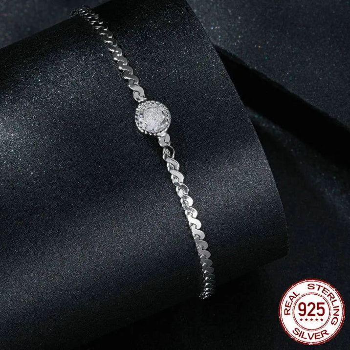 BAMOER 925 Sterling Silver 0.5CT Sparkling Moissanite Bracelet Bezel Setting Lab Diamond Chain Link for Women Anniversary Gift