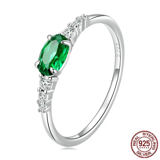 BAMOER 925 Sterling Silver Simple Gemstone Ring for Women Green Zirconium Ring Fine Jewelry Wedding Bridal Wedding Gift BSR265