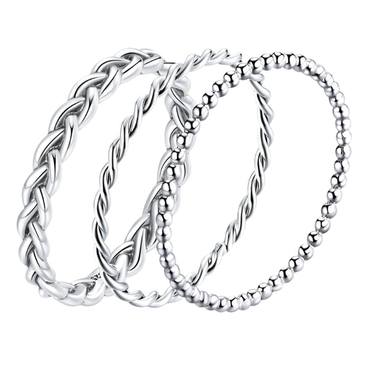 Silver Braided Texture Twisted Eternity Band Stackable Rings