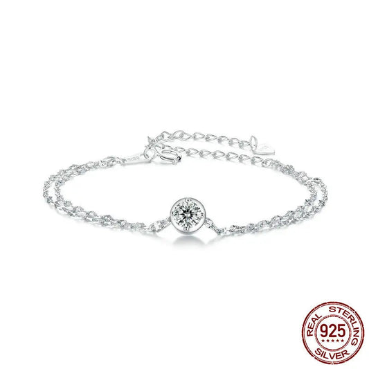 Sterling Silver Double-layer Moissanite Bracelet Round Shape Lab Grown Diamond Chain Link Women Luxury Wedding Gift