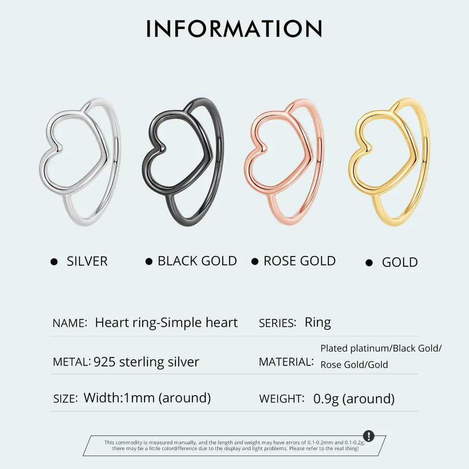 BAMOER 925 Sterling Silver Minimalist Heart Finger Rings for Women Wedding Engagement Statement Fashion Jewelry SCR641