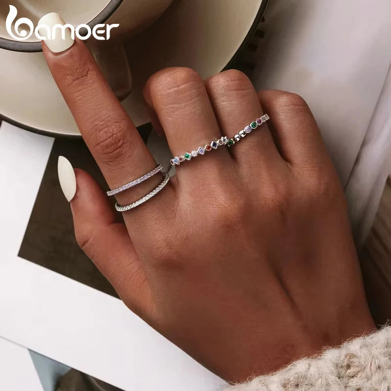 Silver Rainbow Zircon Finger Ring for Women