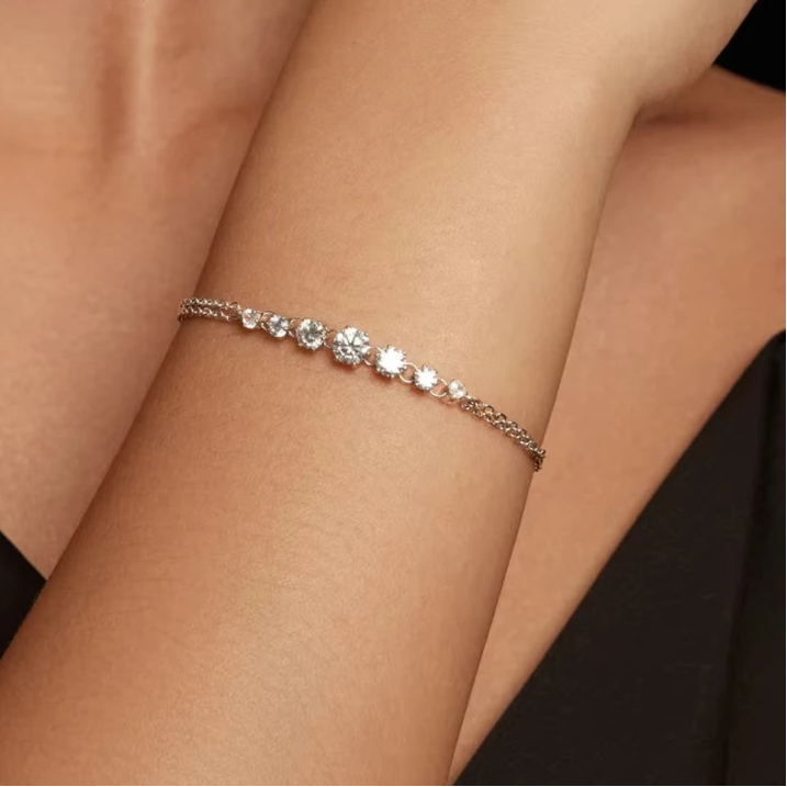 Bamoer Sparkling Moissanite Bracelet Adjustable Strand Bracelet for Women Engagement Valentine's Day Gift Fine Jewelry