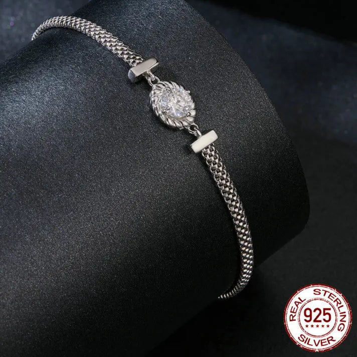 Sterling Silver Chic Moissanite Bracelet Retro Braided Silver Lab Diamond Chain Link Women Valentine's Day Jewelry