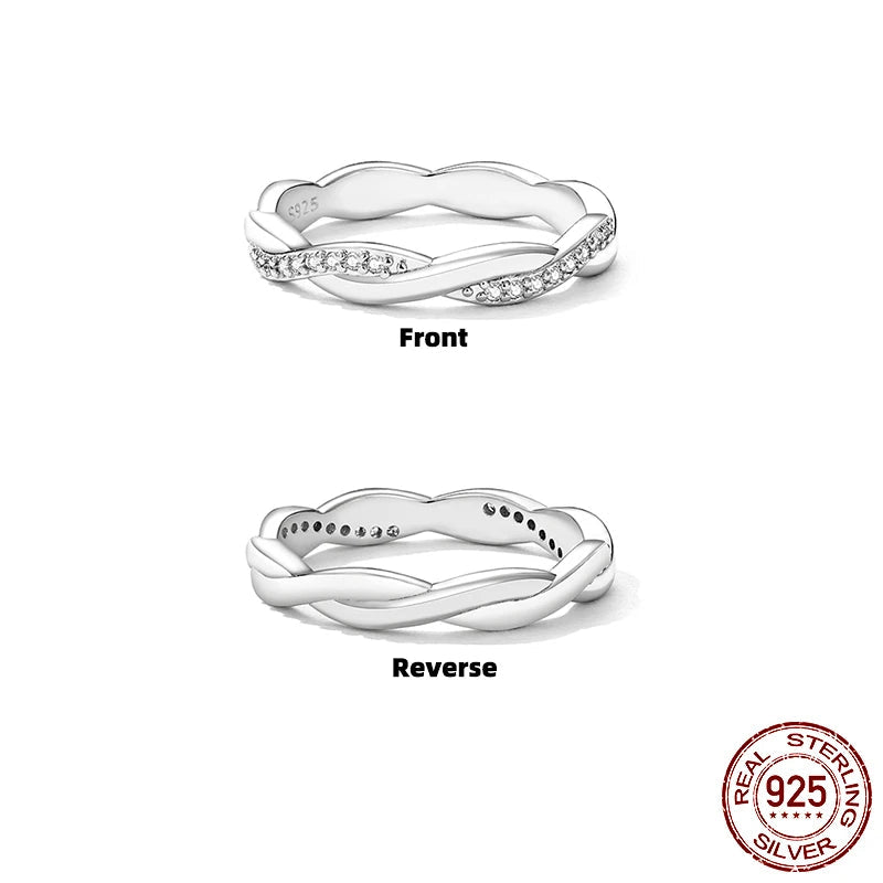 BAMOER 925 Sterling Silver Simple Twisted Ring 14K Gold Plated Cubic Zirconia Eternity Band for Women 3 Colors BSR248